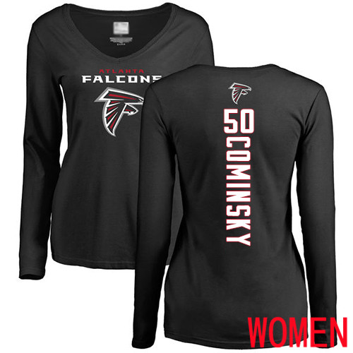 Atlanta Falcons Black Women John Cominsky Backer NFL Football #50 Long Sleeve T Shirt->nfl t-shirts->Sports Accessory